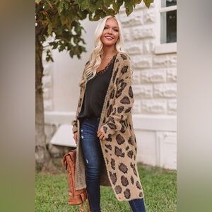 Oversized Leopard Duster Pocketed Cardigan